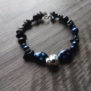 Night- Black and Blue Skull Charm Bracelet